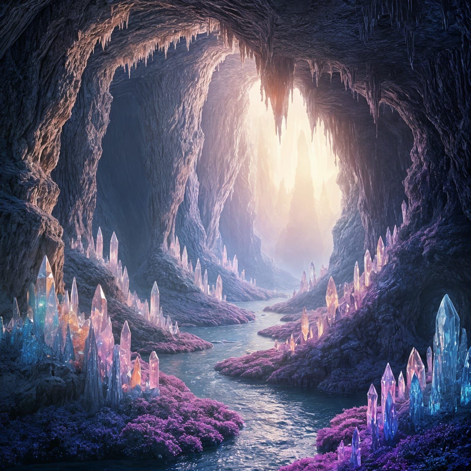 Mystical Crystal Cave in Ethereal Glow