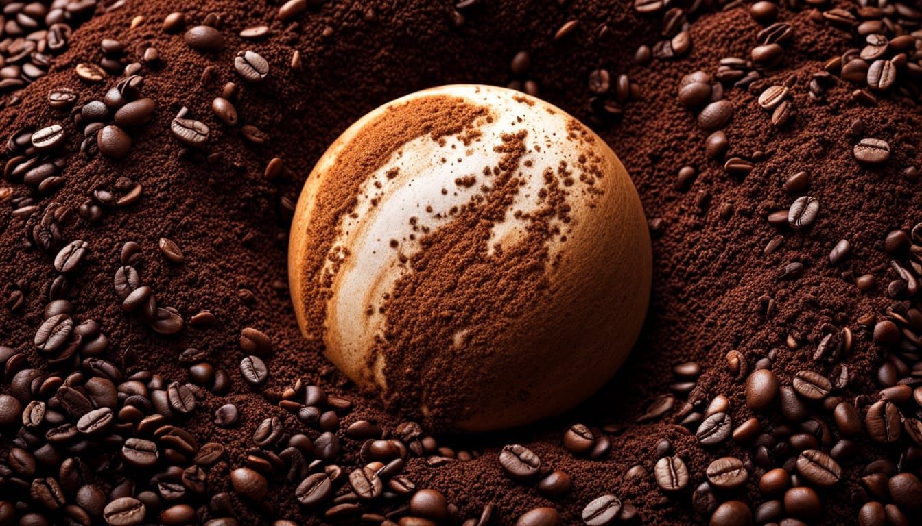 Hyperrealistic Planet Of Coffee Grounds With Cinematic Atmos...