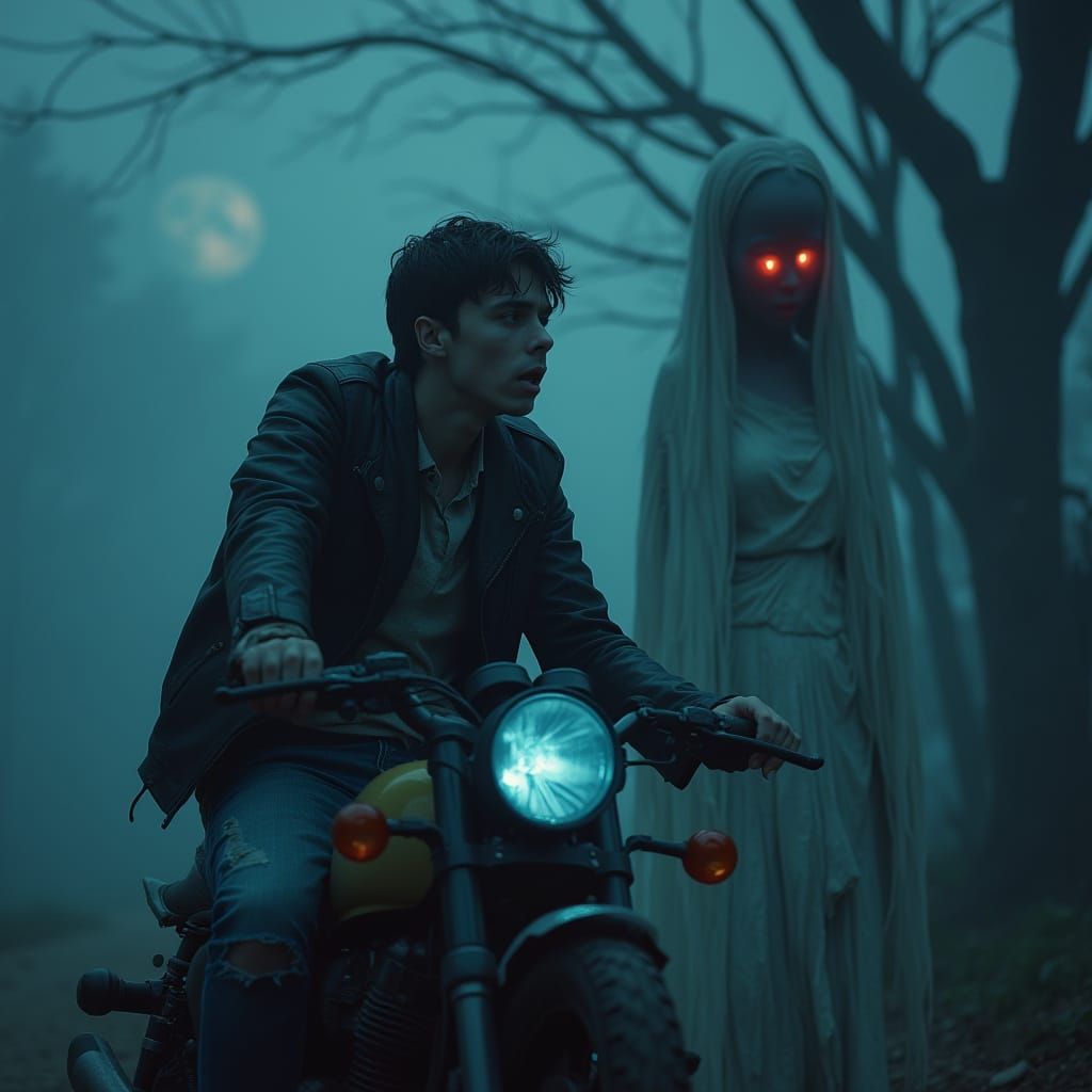 Motorcycle Rider Encountering Ghostly Apparition
