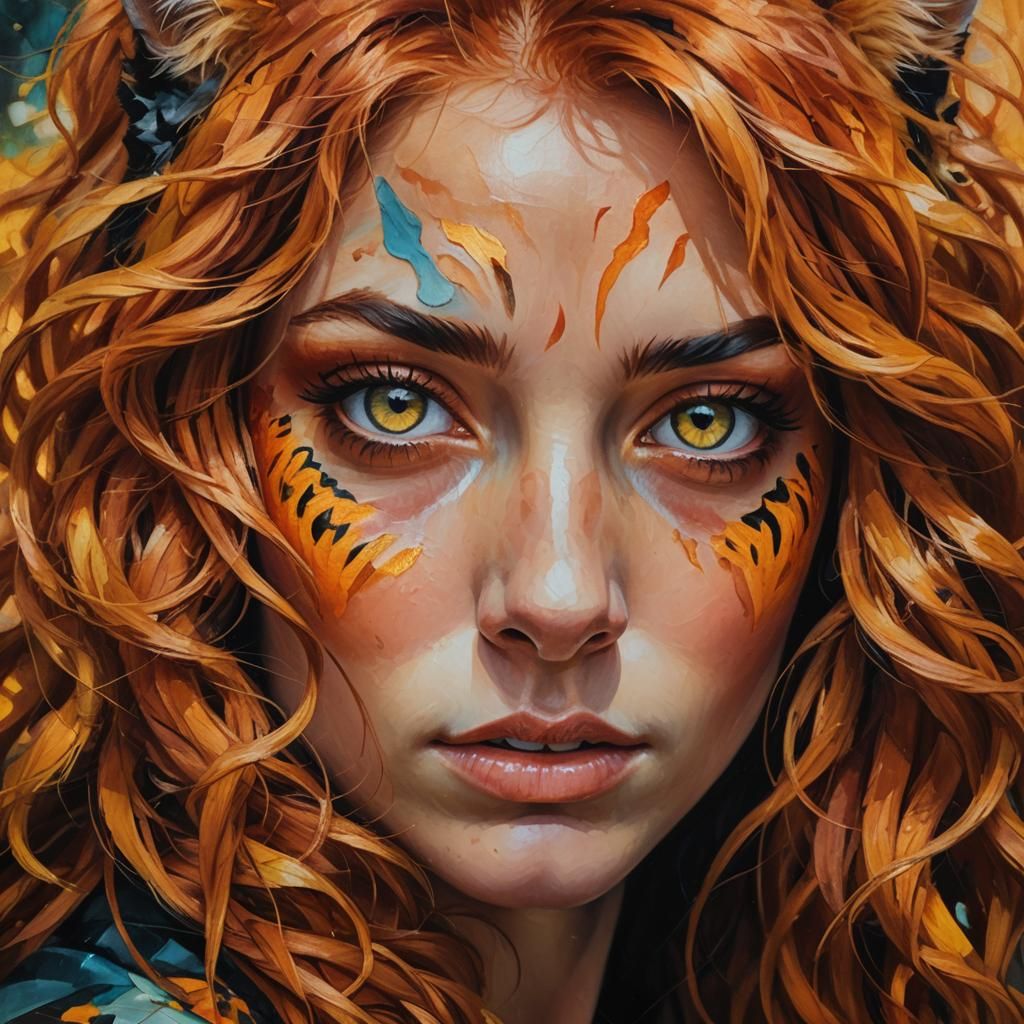 Autumn-Haired Girl with Tiger Eyes: A Fantasy Portrait