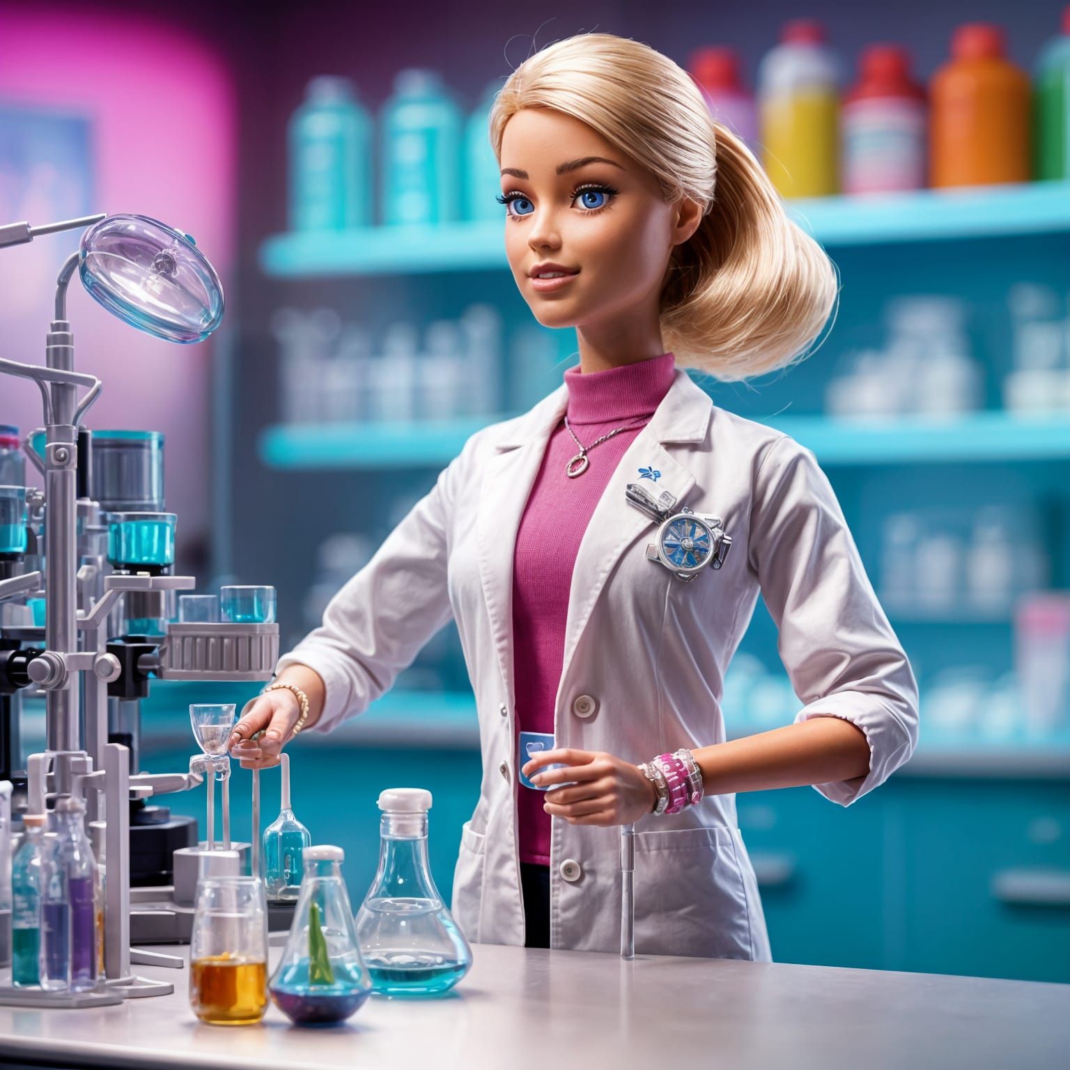 Barbie as a Medical Research Technician in Pixar Style