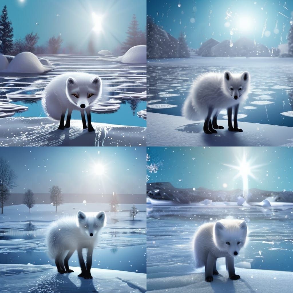 Adorable Arctic Fox in Snowy Art Nouveau Landscape