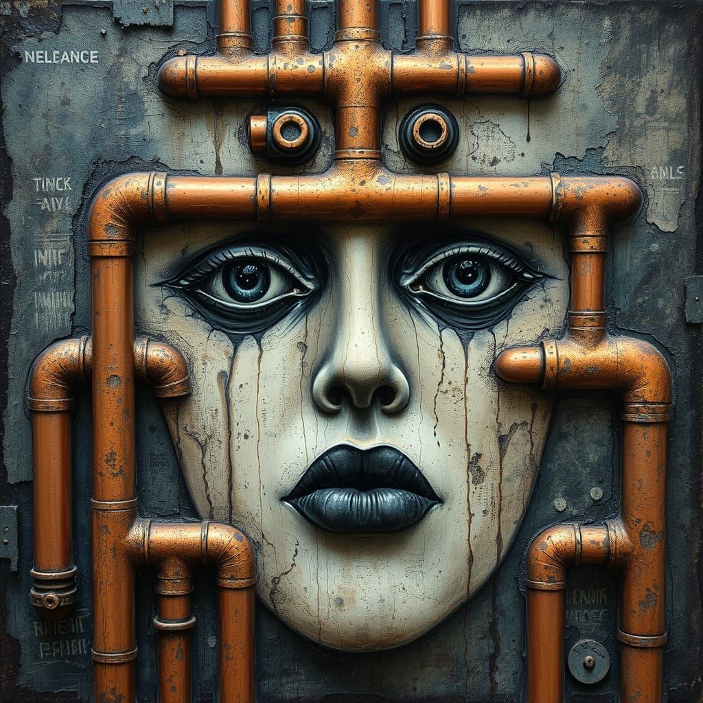 Abstract Copper Face in Grunge Fusion Style