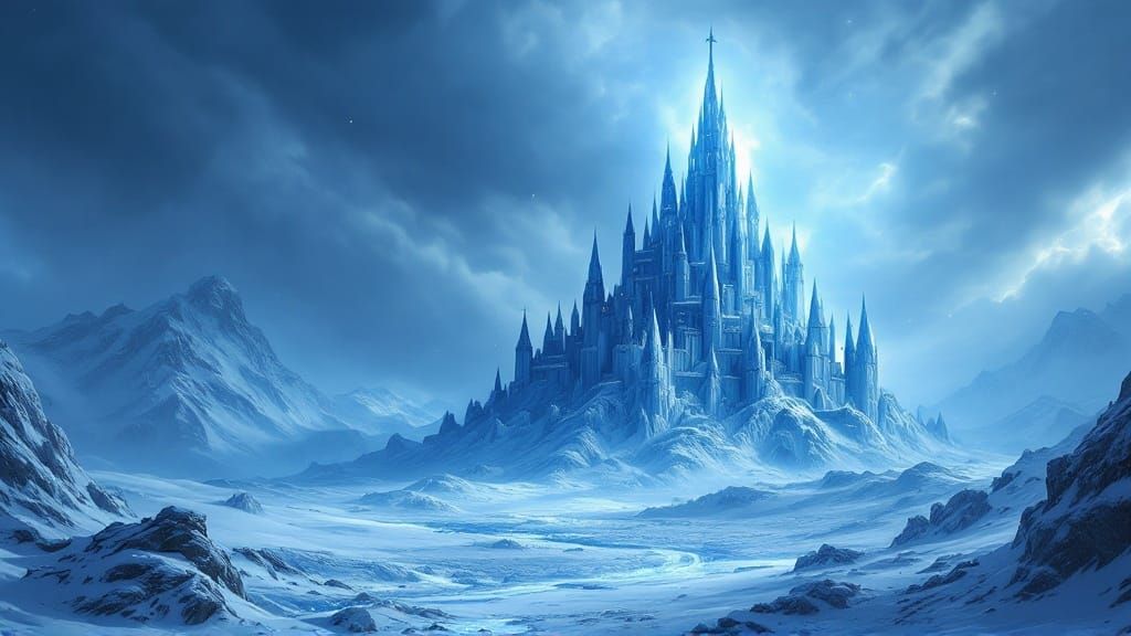 Ethereal Ice Kingdom Castle in Frozen Wasteland
