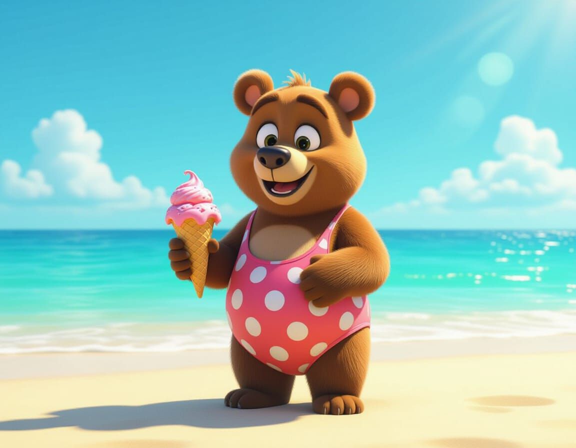 Bear with Ice Cream: Pixar-Inspired 3D Art