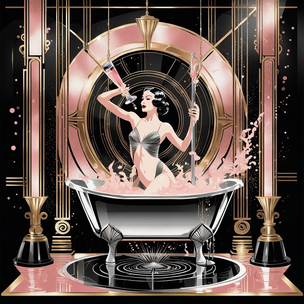 Art Deco Girl Bathes in Champagne on Stage