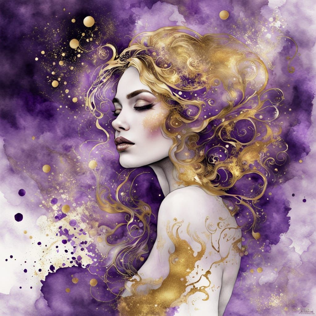 Ethereal Woman in Alcohol Ink Splash Art