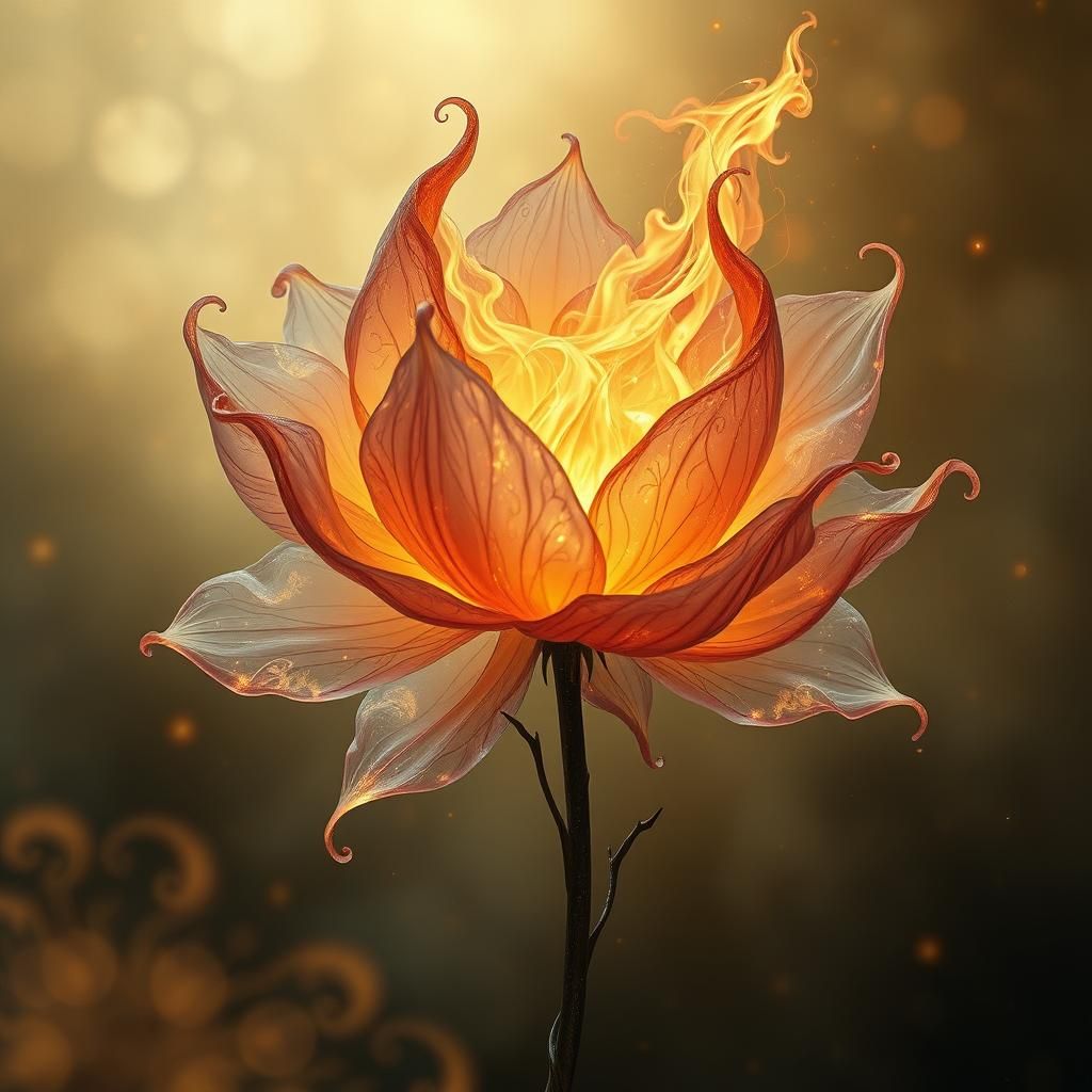 Mystical Glowing Flame Flower in Art Nouveau Style