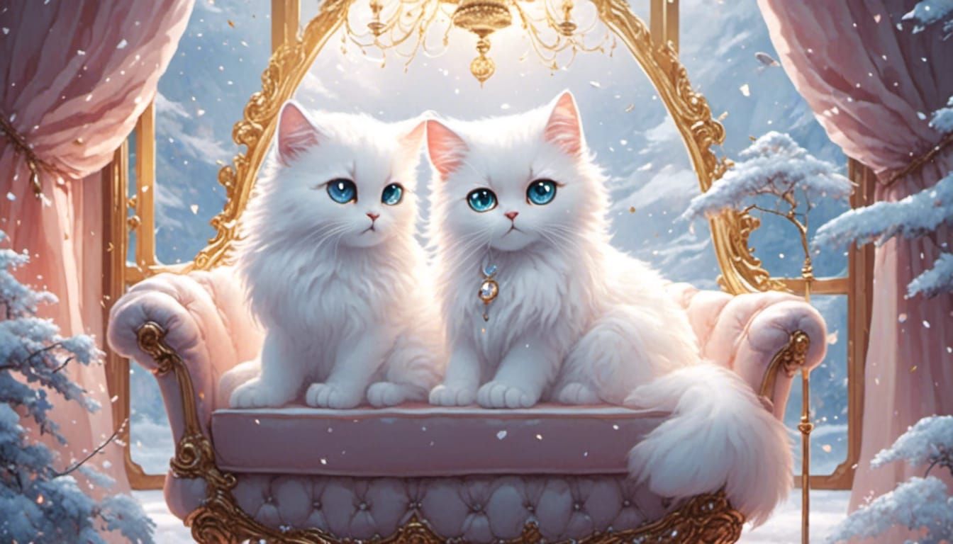 <lora:eye:1.0> cute, fluffy big eye white cats sitting in a ...