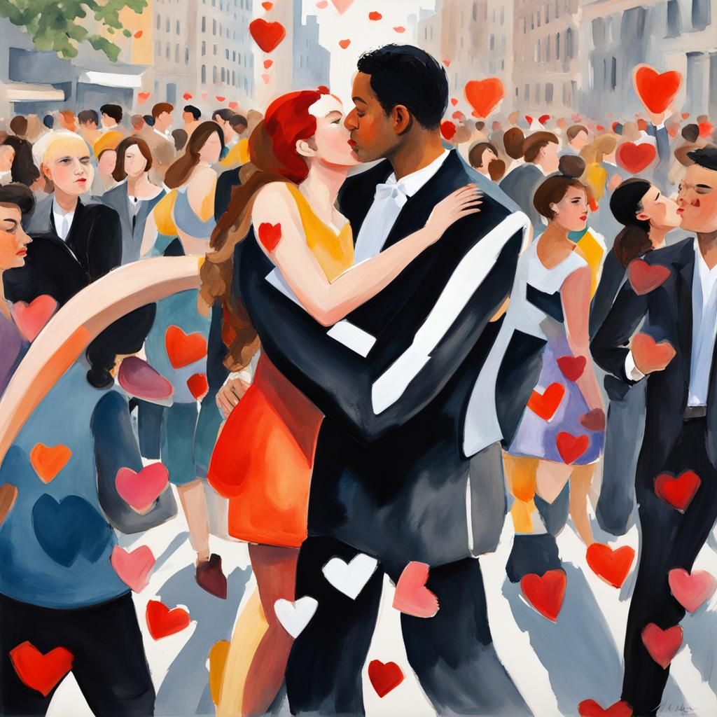 Passionate Embrace on Crowded New York Street