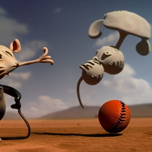 Alien Mice Play Baseball: Surreal Sci-Fi Art