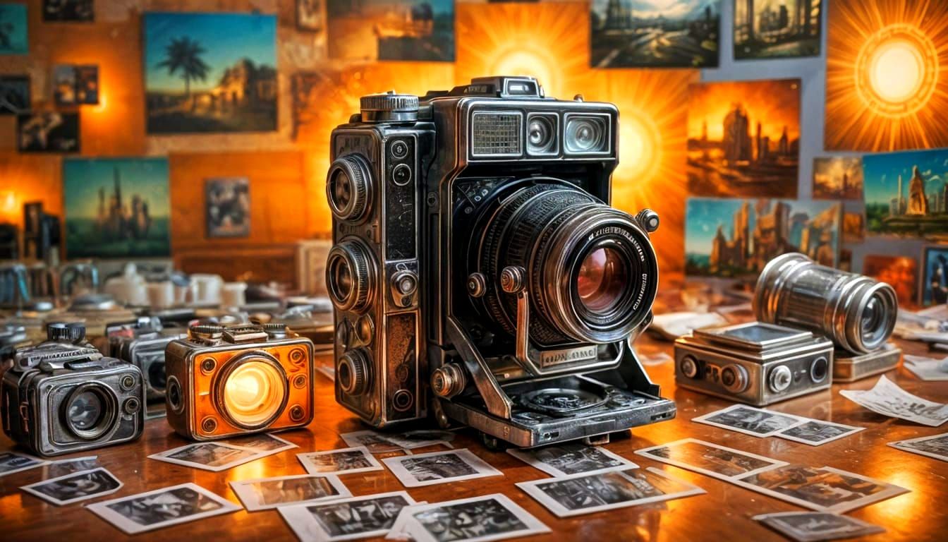 Vintage Camera with Dreamlike Film in Hyperrealistic Style