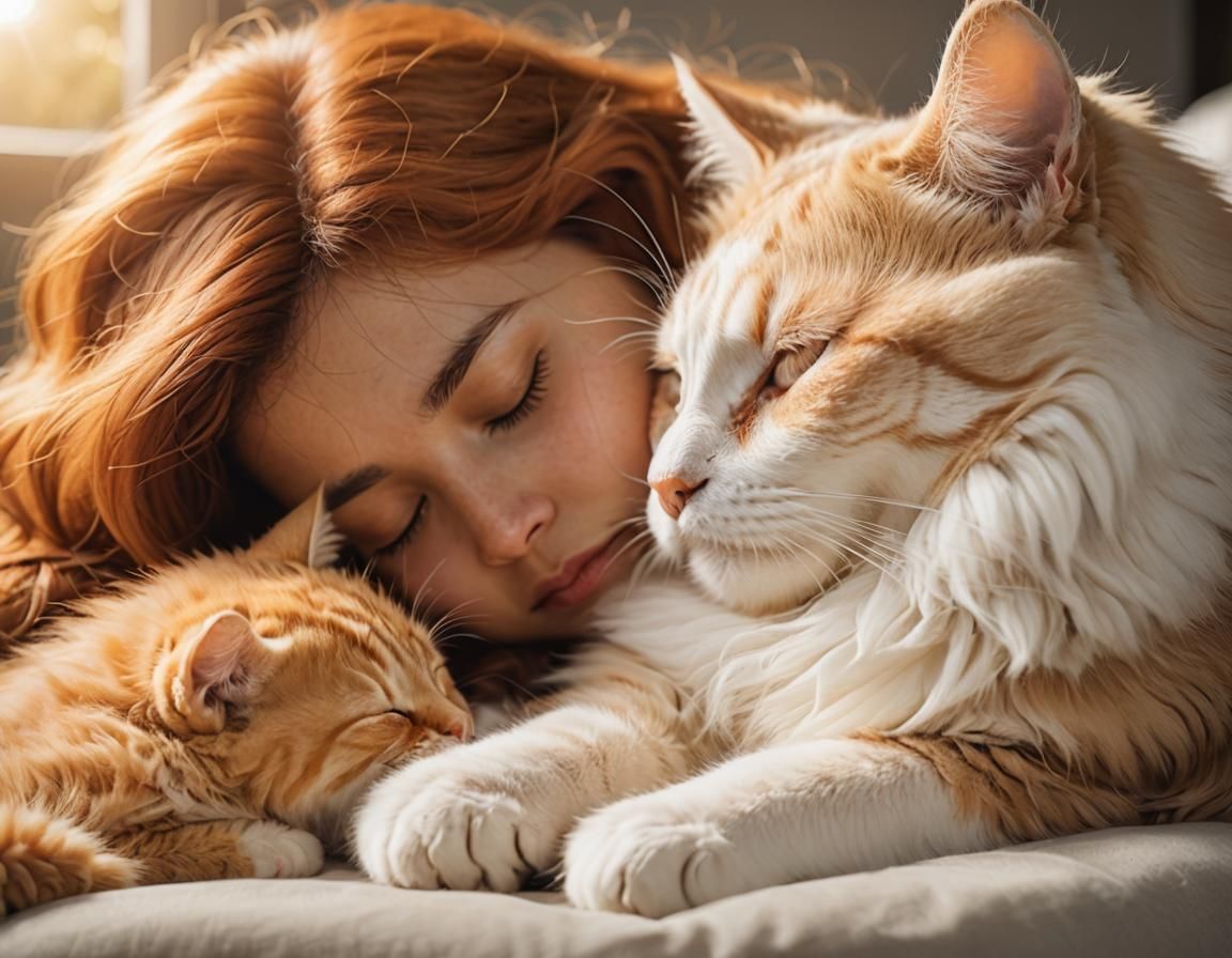 Baby and Cat Napping in Golden Hour