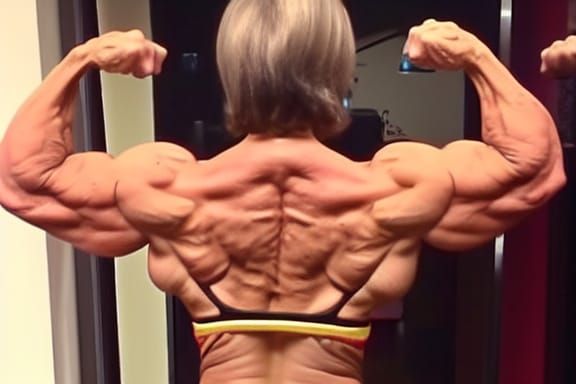 Muscular 74-Year-Old Female Bodybuilder Flexing