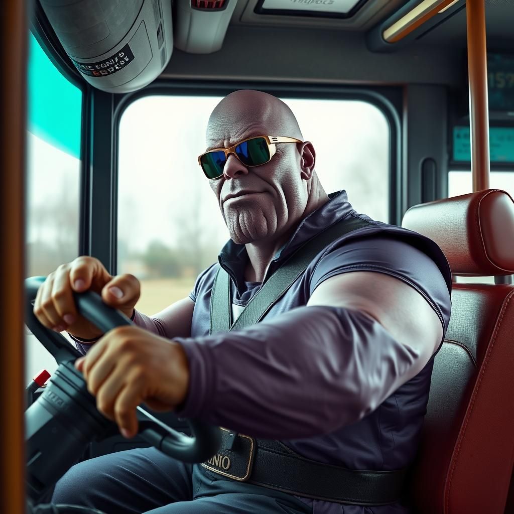 Thanos as Bus Driver: Humorous AI Rendition