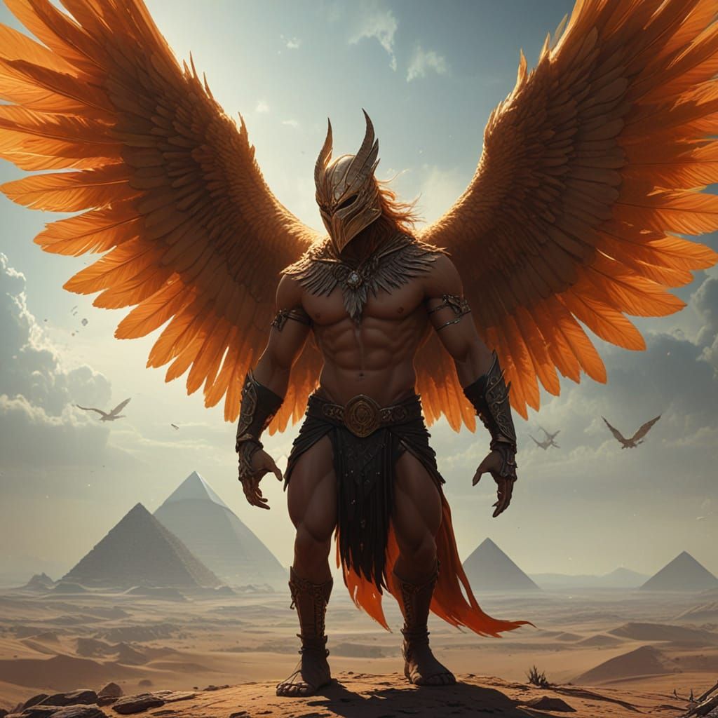 Avianthrope Phoenix Warrior in Desert, Michael Komarck Style