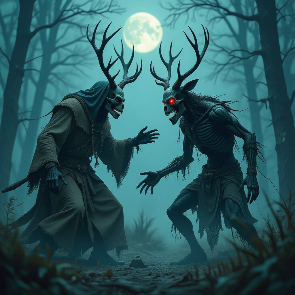 Wendigo vs Skinwalker in Appalachian Forest: Hyperrealistic ...