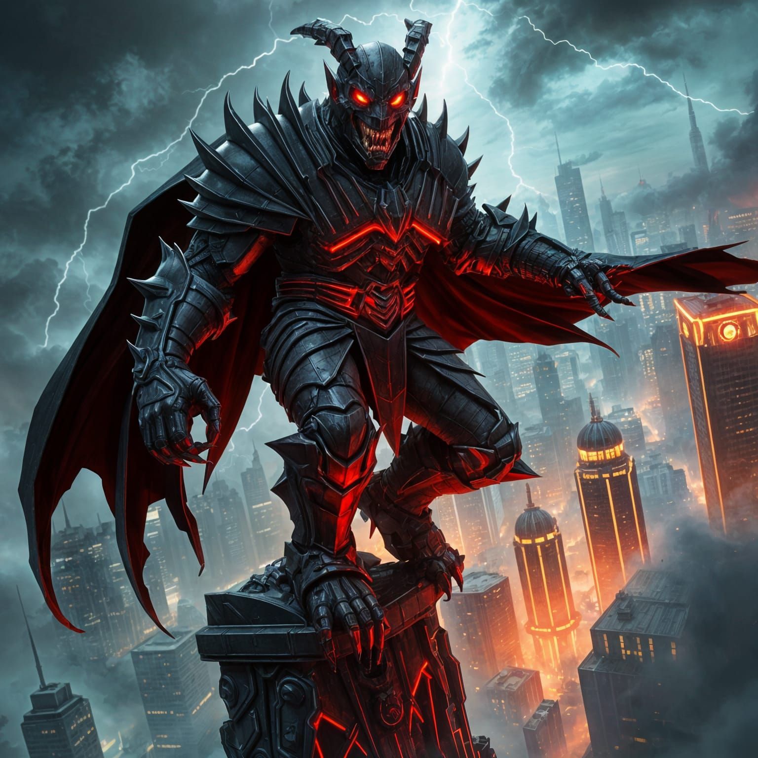 Dark Knight Shrouded in Horror Over Dystopian Cityscape