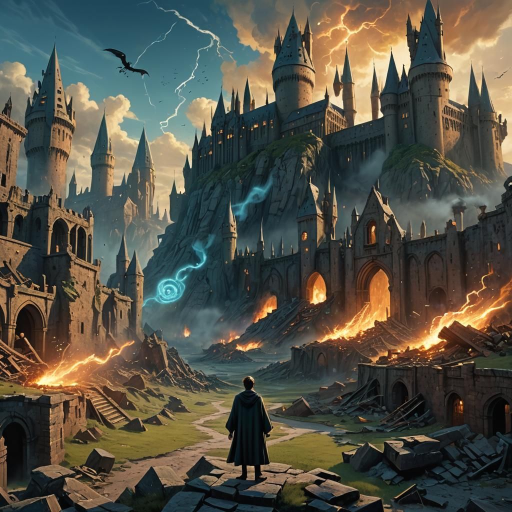 Harry Potter and Voldemort Duel in Hogwarts Ruins