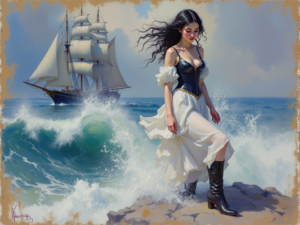 Hyper-Realistic SoftPastel Oil Painting of a Stormy Seascape...