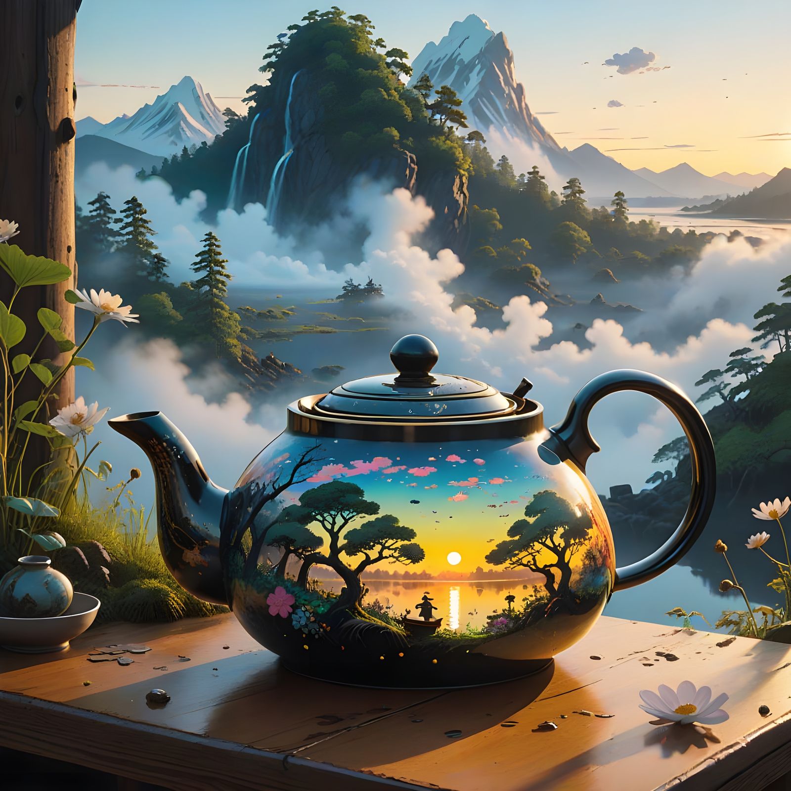 Enchanted Teapot Oasis at Sunrise