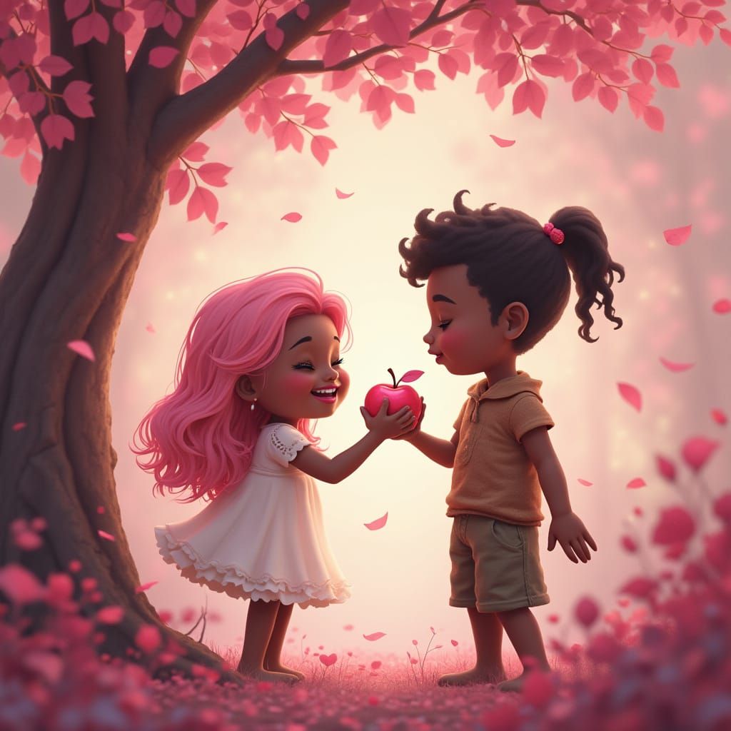 Dreamy Garden Scene with Woman and Apple