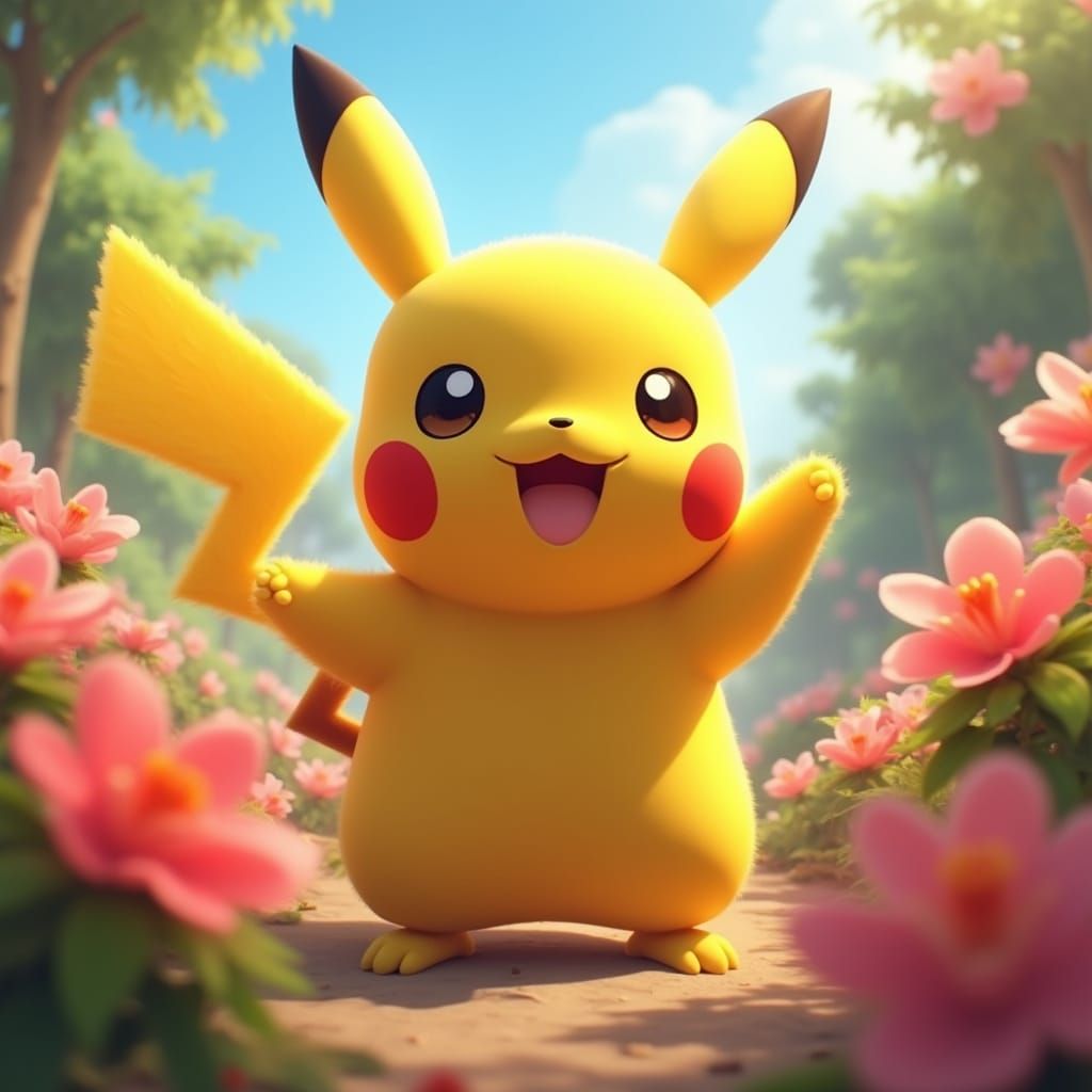 Heroic Pikachu in Stylized 3D Anime Art
