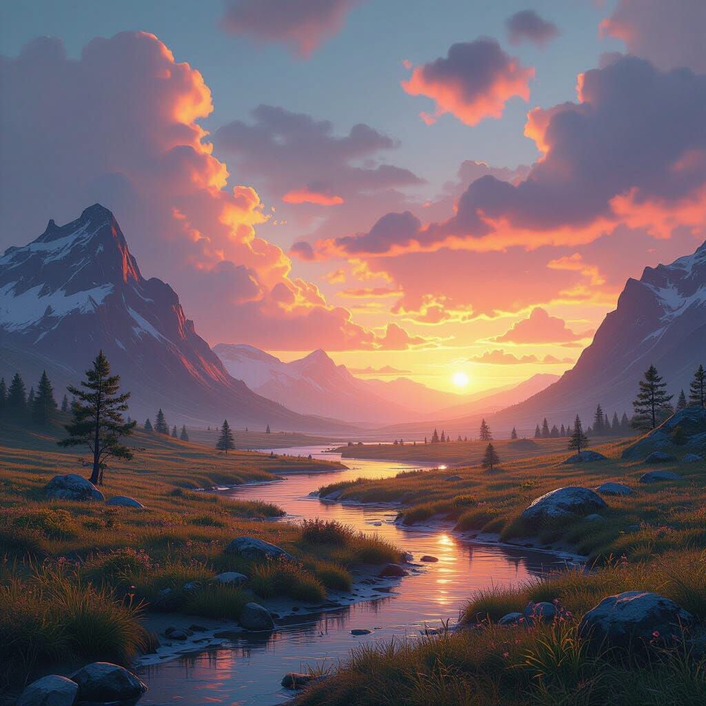 Dreamlike Landscape with Dynamic Coloring and Intricate Text...