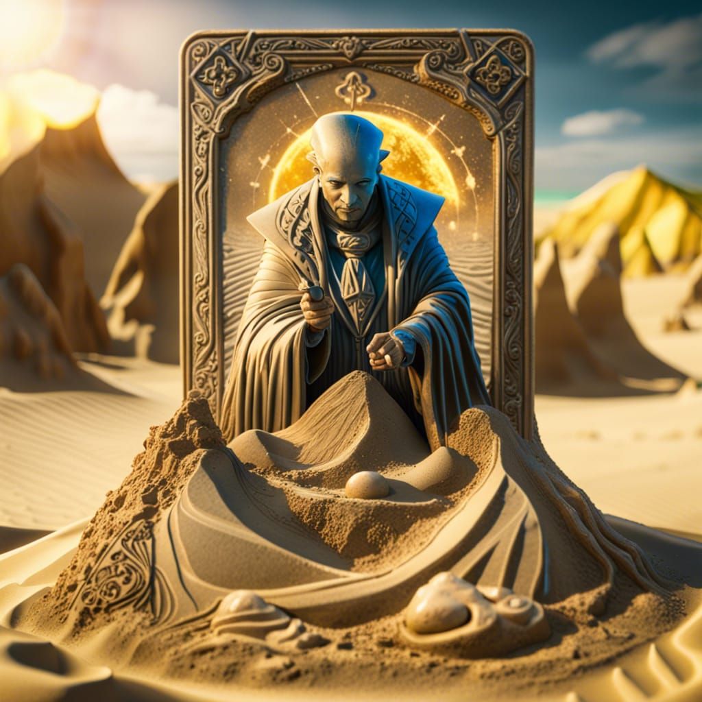 Magician Tarot Card Sand Sculpture in 4K HDR