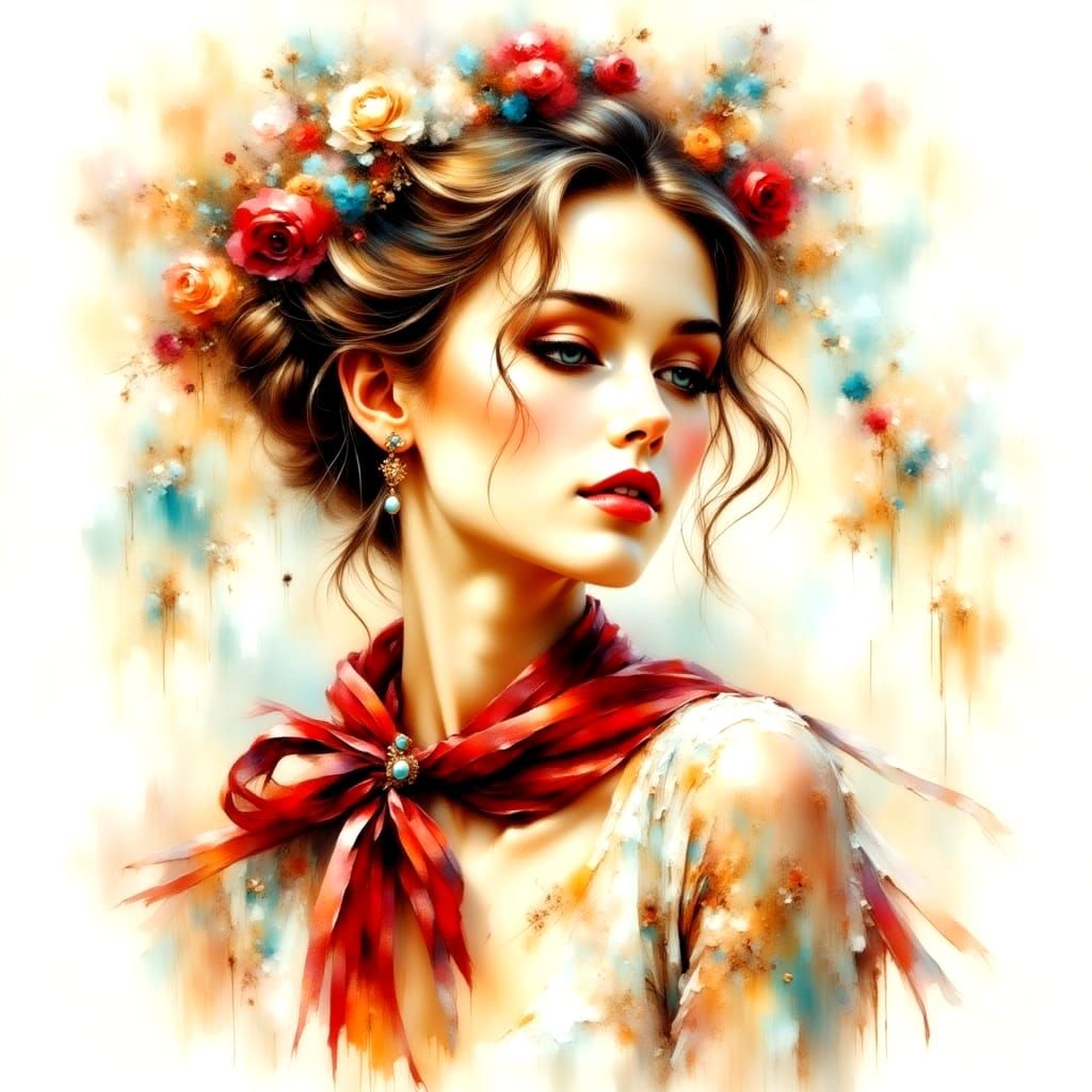 Ethereal Impressionistic Woman in Summer Rain