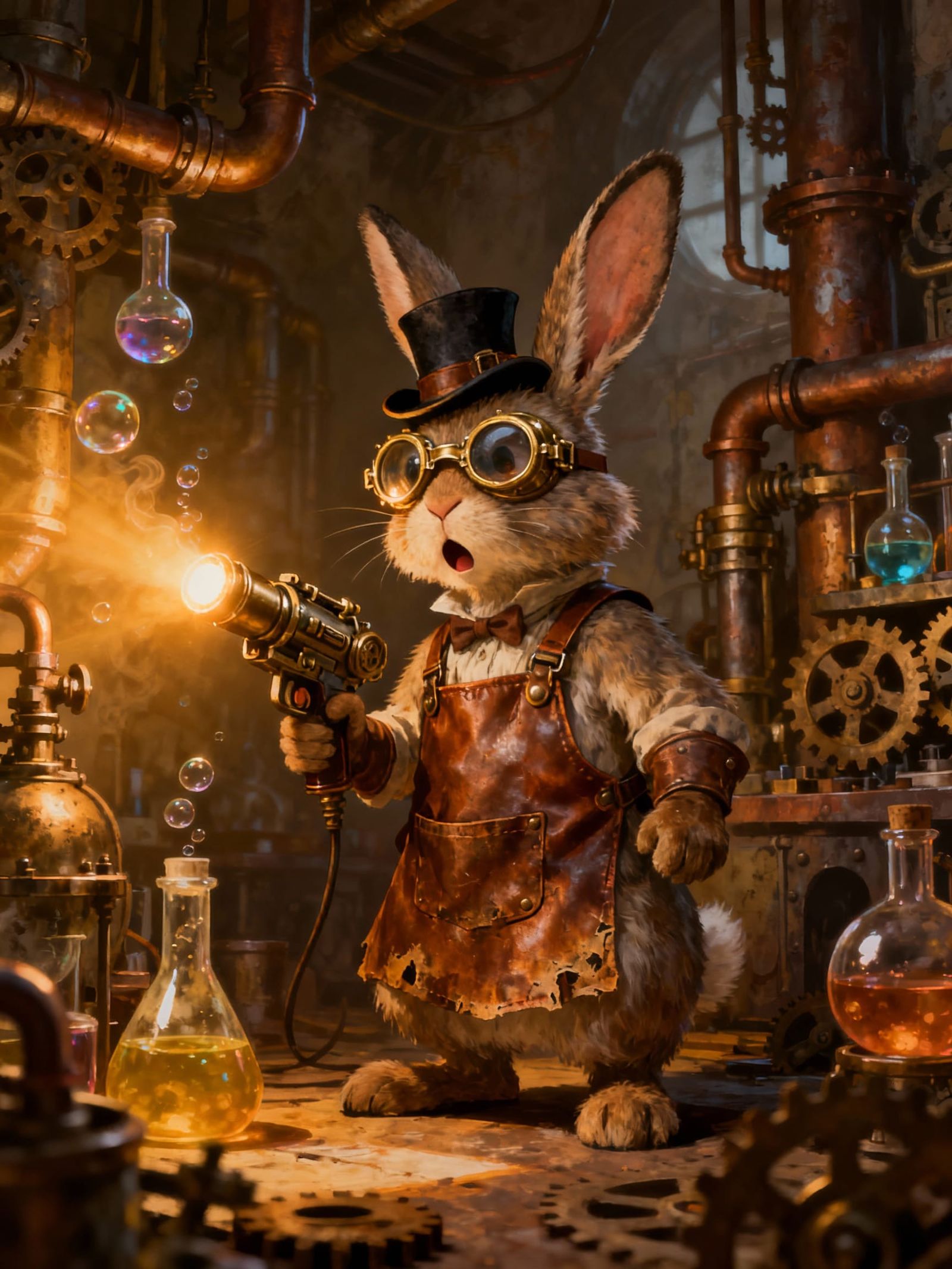 Steampunk Rabbit with Goggles and Ray Gun