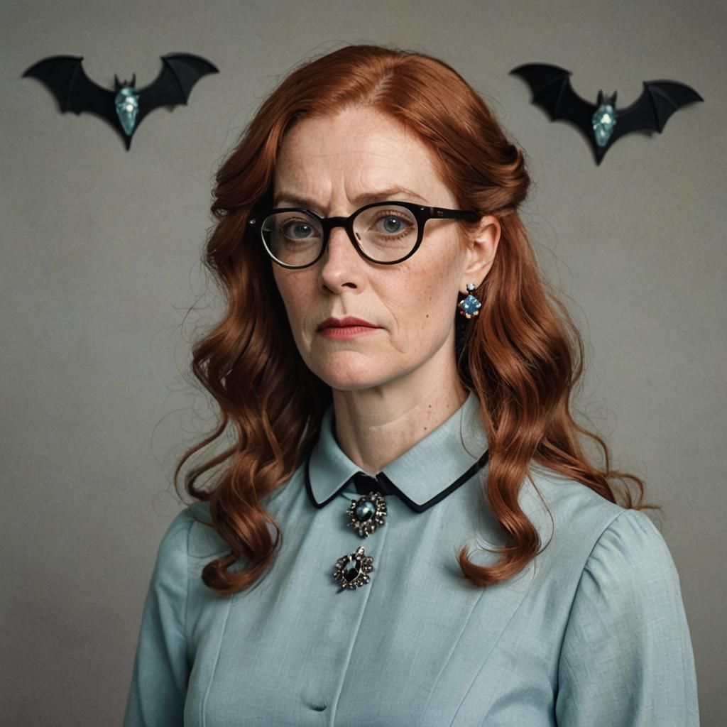 Woman with Red Hair and Bat Brooch Portrait