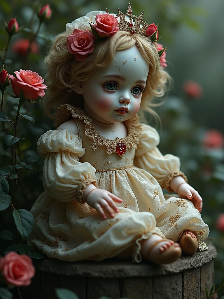 Porcelain Doll in Overgrown Victorian Garden
