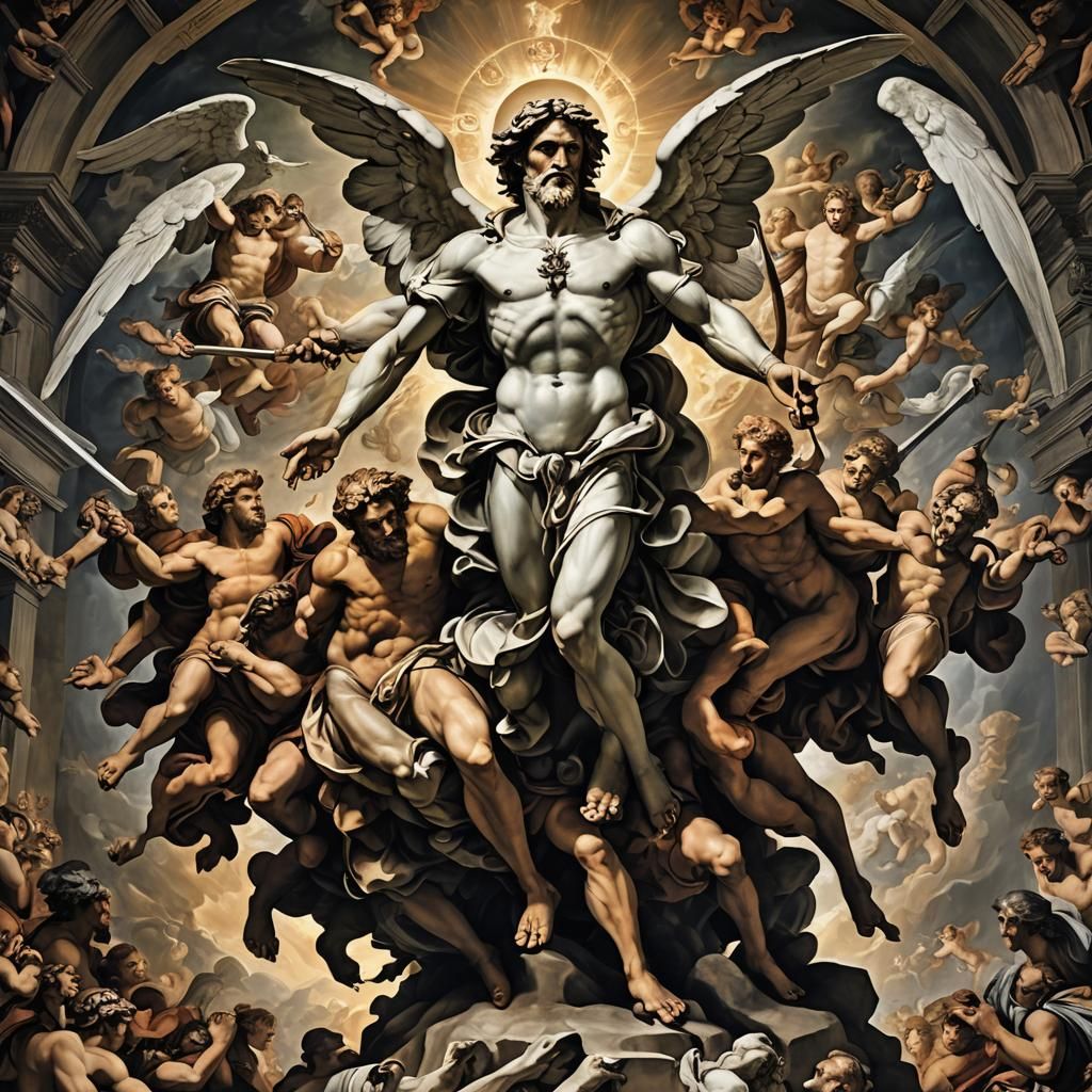 Biblical Angel-Devil War in Renaissance Style