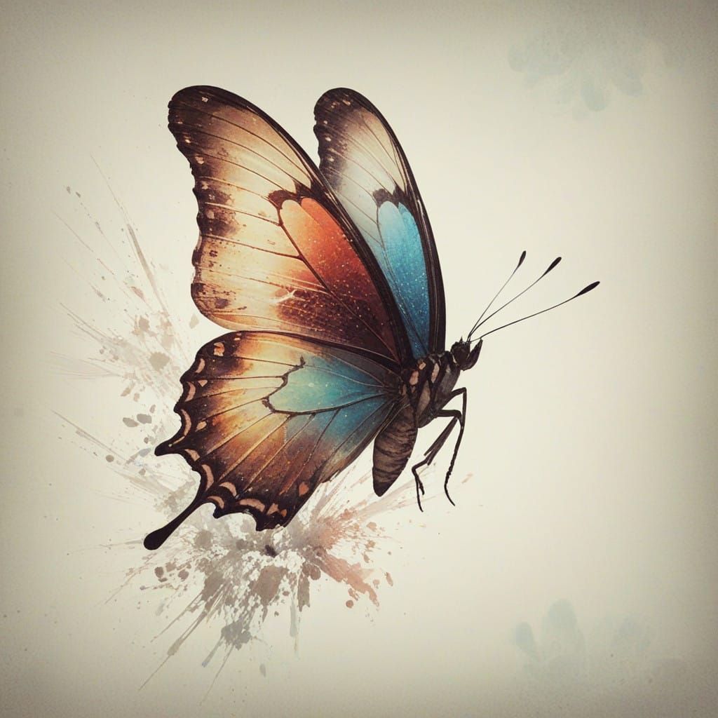 Surreal Fantasy Butterfly in Double Exposure Art Style