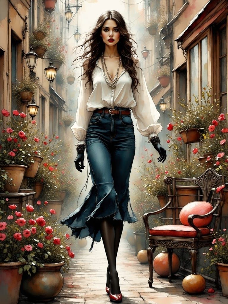 Dreamlike City Siren in Futuristic Art Deco Landscape