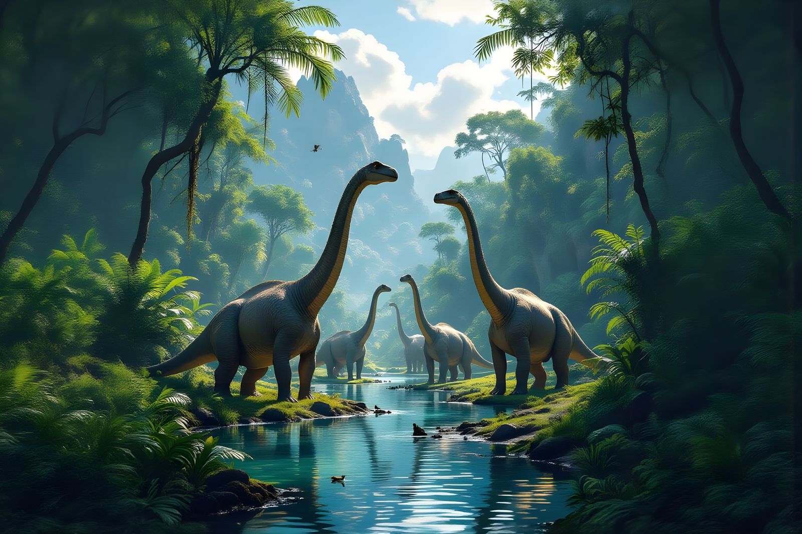 Brachiosaurus in Lush Prehistoric Jungle, Matte Painting