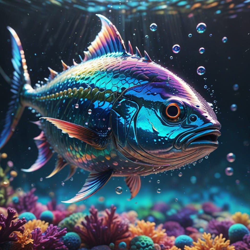 Rainbow Tuna Fish in Colorful Splash Art