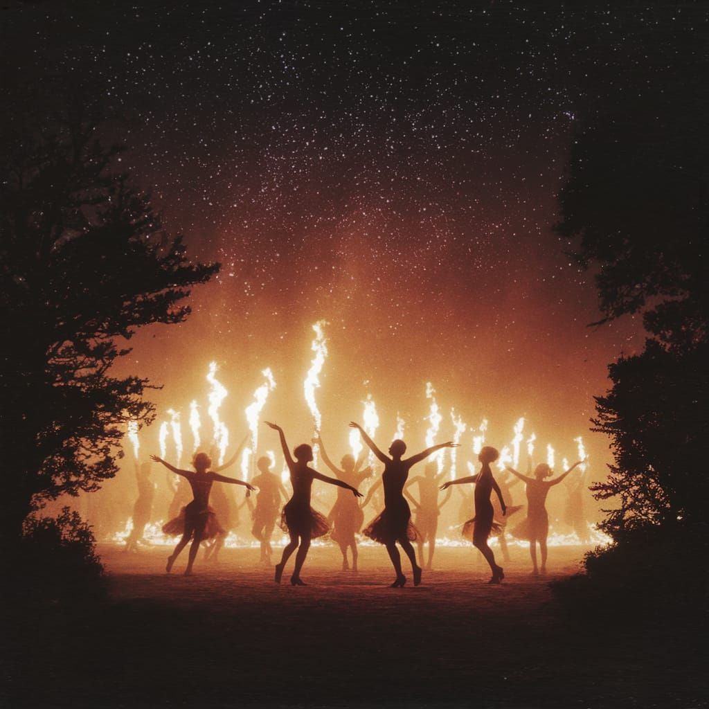 Surreal Souls Dance in Starlit Night, Illuminated by Flicker...