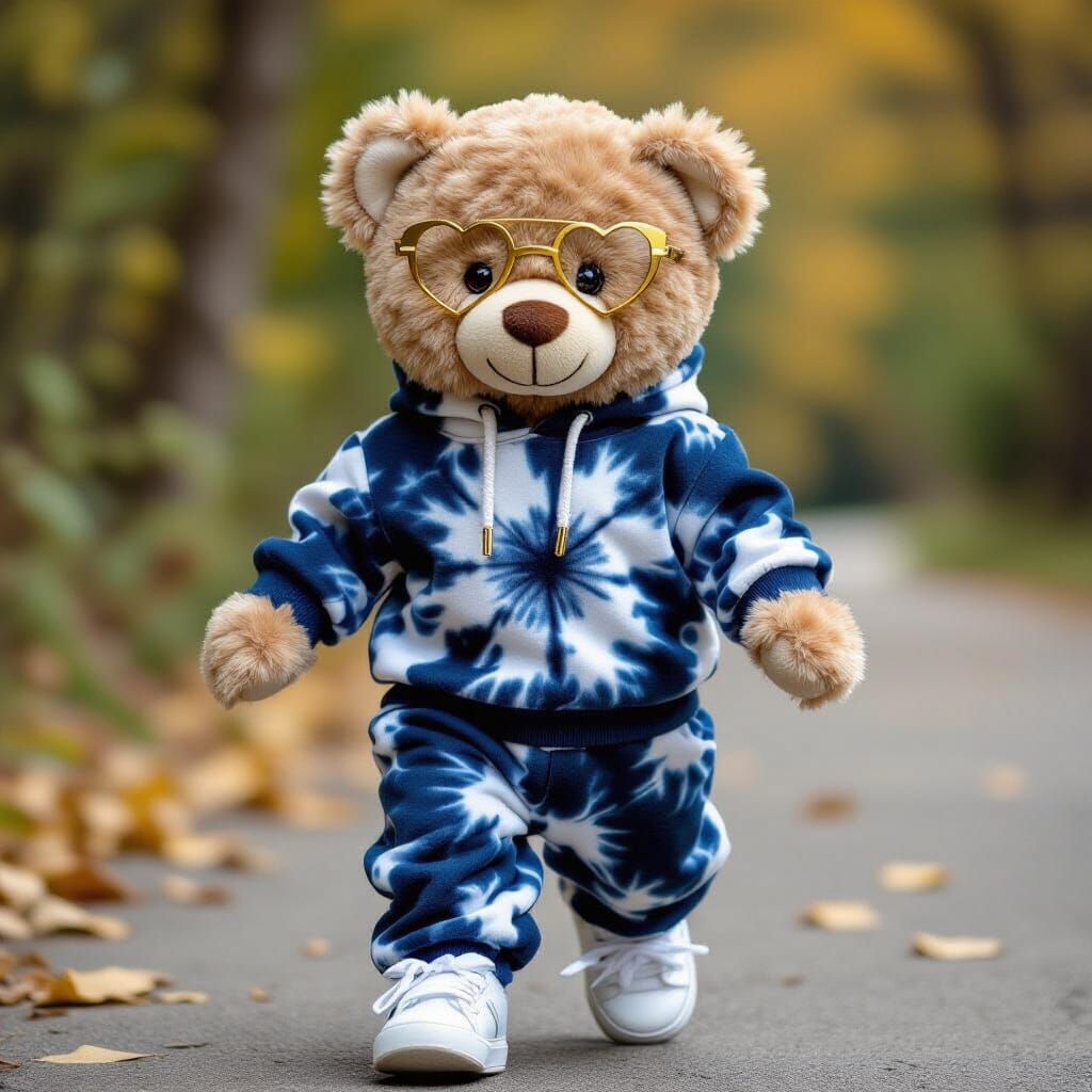 Brown Teddy Bear Jogging in Tie-Dye Sweat Set