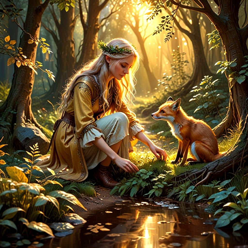 Whimsical Woodland Encounter in Oil Painting Style