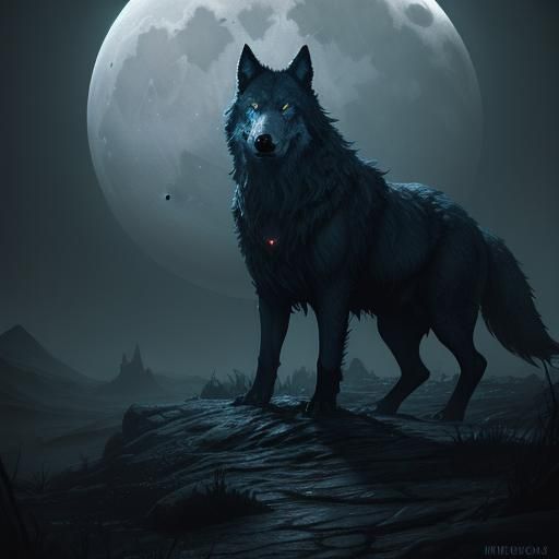 Grey Wolf Howling at Moon in Dark Fantasy Style
