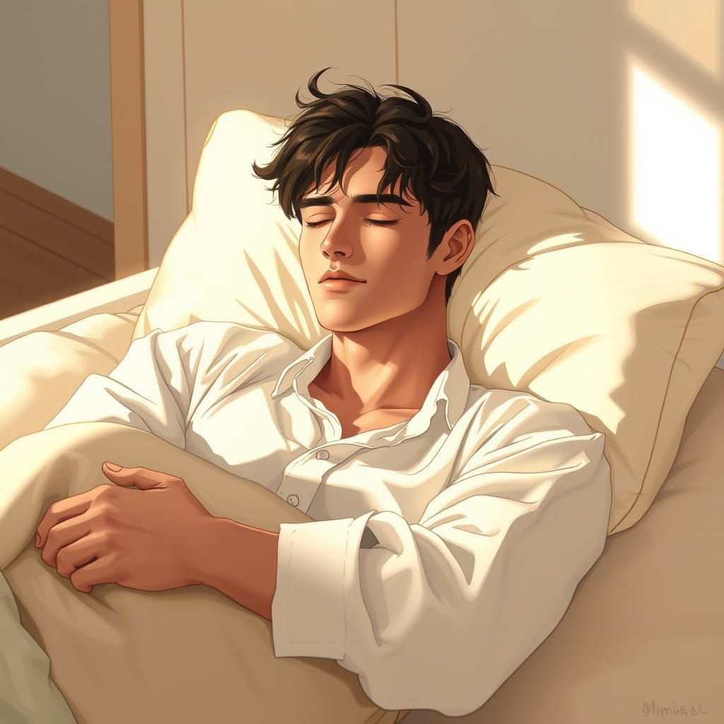 Serene Manga-Inspired Gentleman Rests in Peaceful Tranquilit...