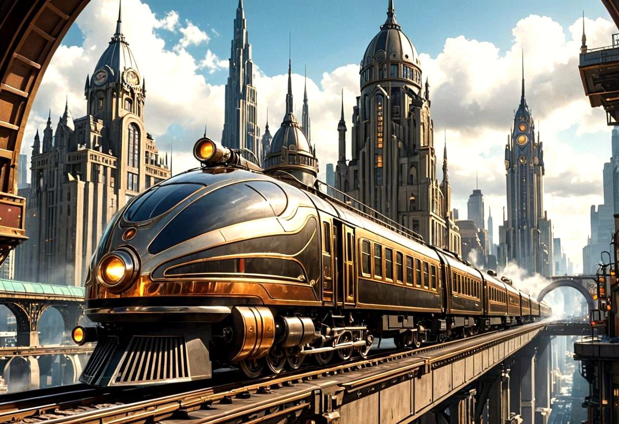 Futuristic Art Deco Steampunk Luxury Passenger Train V