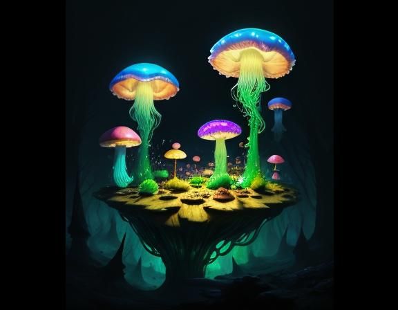 Jellyfish in Toadstool Forest, Beatrix Potter Style