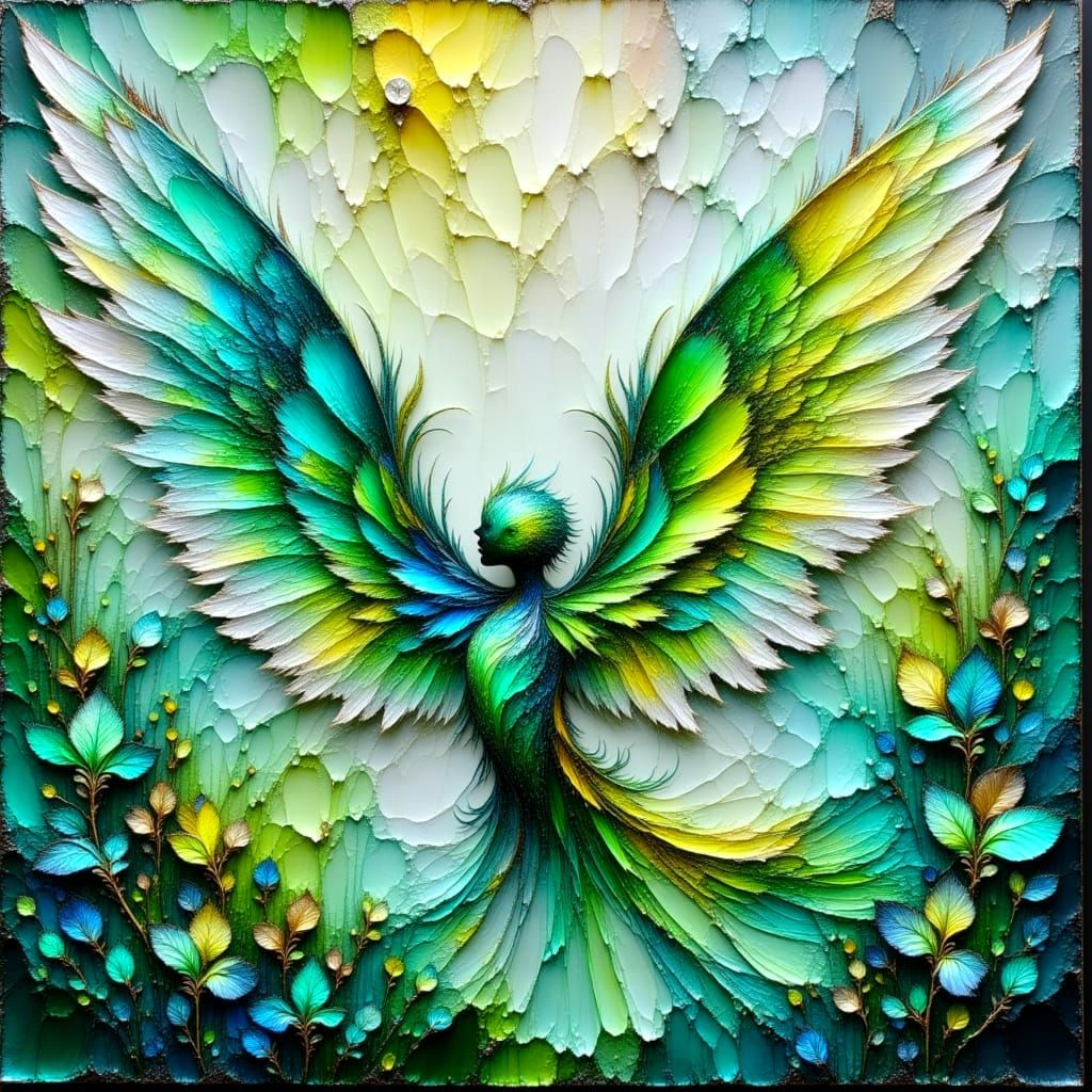 Emerald Wings in Vibrant Impasto Style