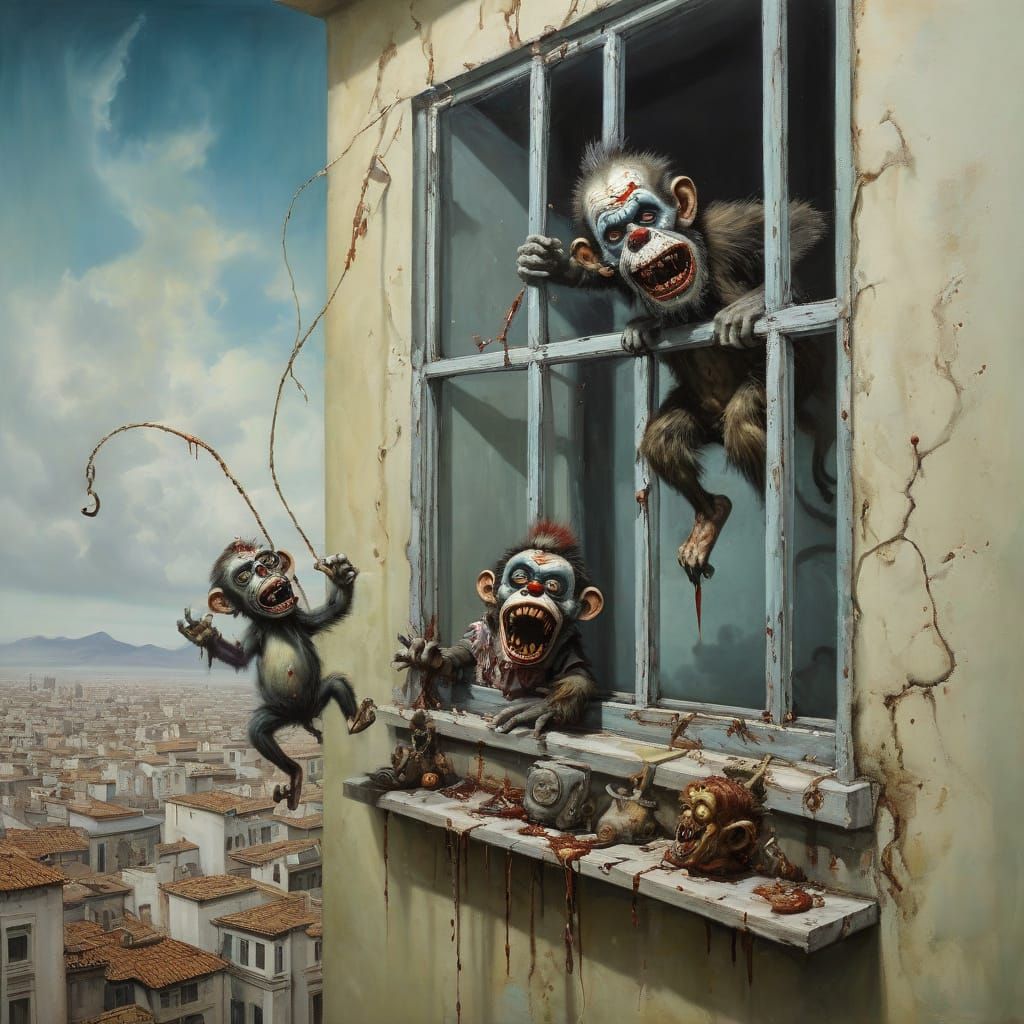 Surrealist Masterpiece: Melting Clown Horror Scene