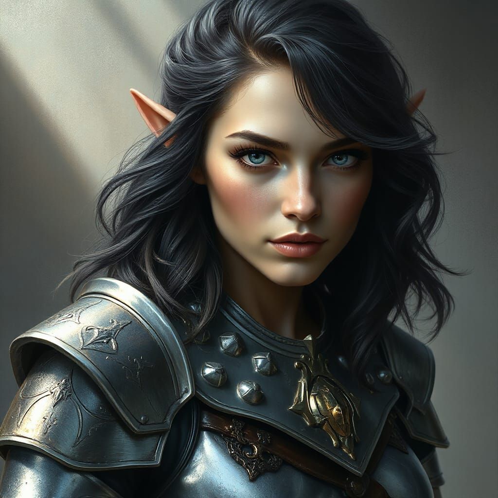 Stunning Female Elf in Hyper Realistic Silver Armor