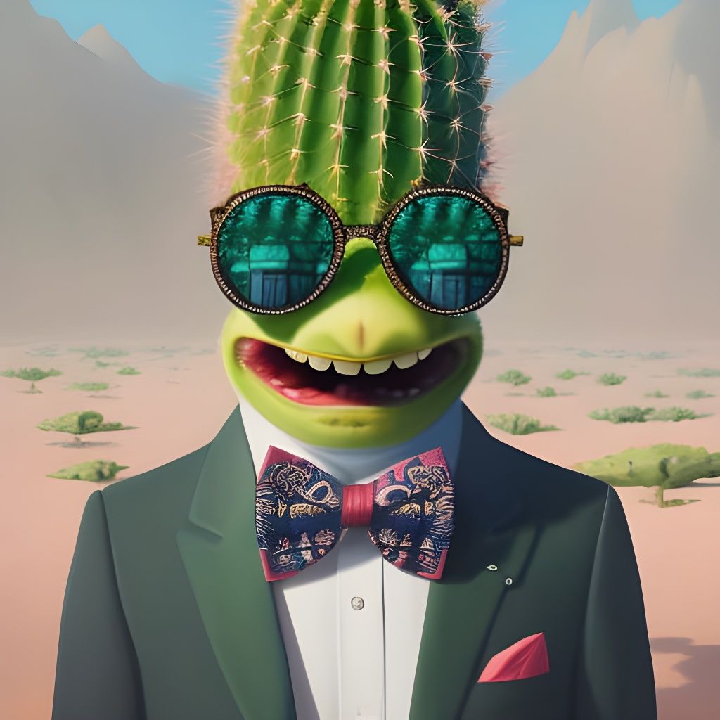 Smiling Cactus Portrait with Bowtie and Glasses
