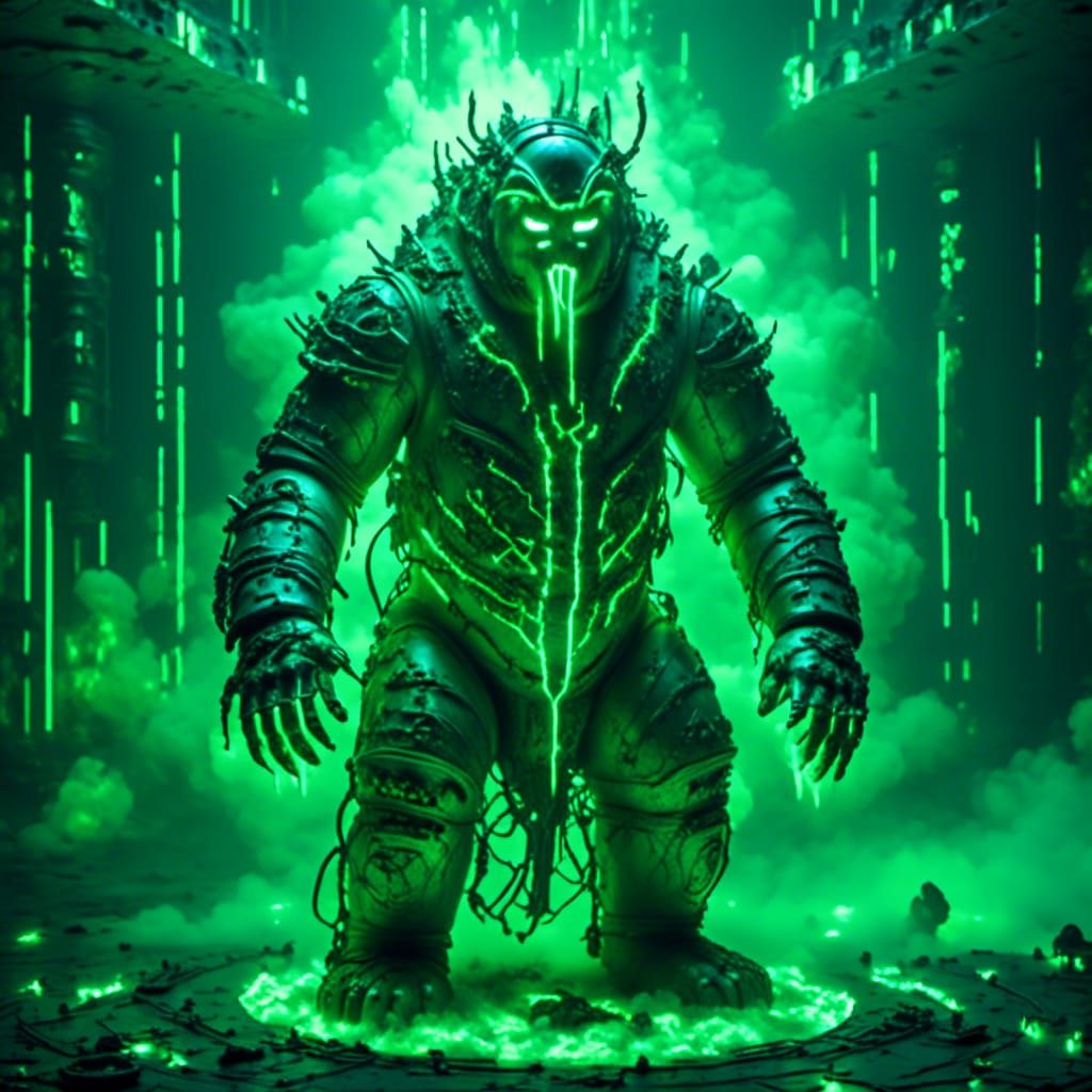 Bioluminescent Ghost Bear Portrait in Matrix Style